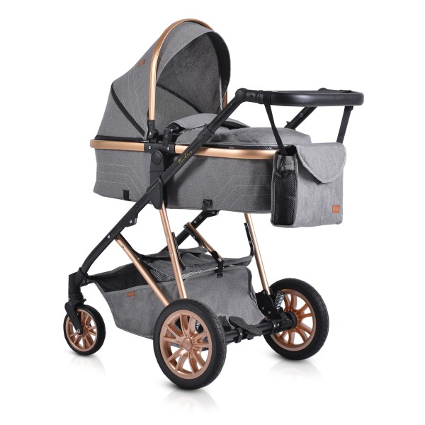 Cărucior 2 în 1 Midas Grey pentru Nou-Născuți – Landou Transformabil în Modul Sport, Cadru Ușor din Aluminiu, Reversibil, 0-15 kg