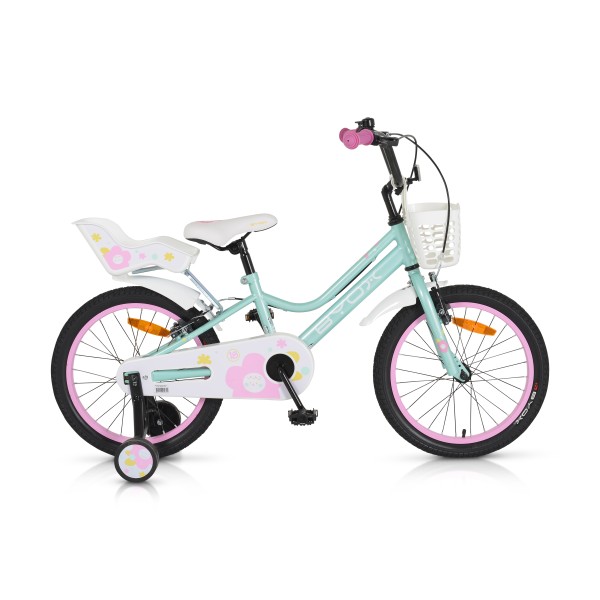 Bicicleta copii cu roti ajutatoare Byox Quincy Mint 18 inch, varsta recomandata 5 - 9 ani, accesorii incluse