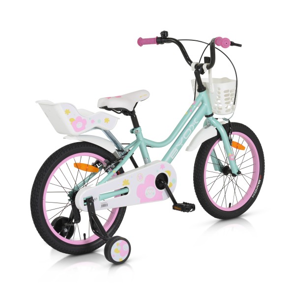 Bicicleta copii cu roti ajutatoare Byox Quincy Mint 18 inch, varsta recomandata 5 - 9 ani, accesorii incluse