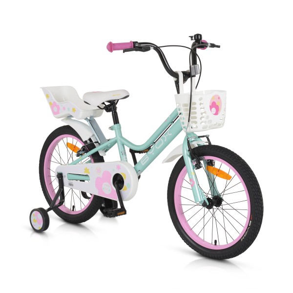 Bicicleta copii cu roti ajutatoare Byox Quincy Mint 18 inch, varsta recomandata 5 - 9 ani, accesorii incluse 