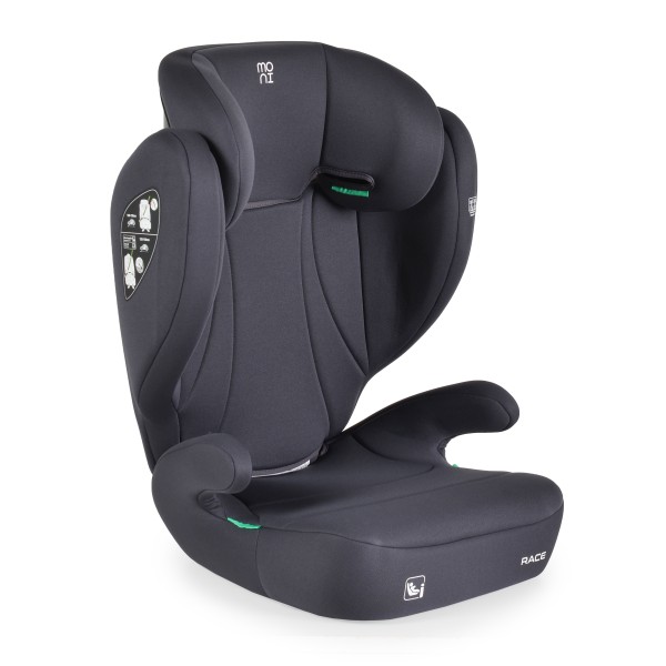 Scaun Auto Copii Race Moni Stone gray, Fără ISOFIX, 100–150 cm R129 i-Size, Booster Detasabil, Tetieră Reglabilă 