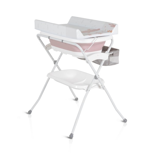 Cadita de baie pliabila 2 in 1 pentru bebe, Cangaroo Como Roz, Saltea de infasat inclusa
