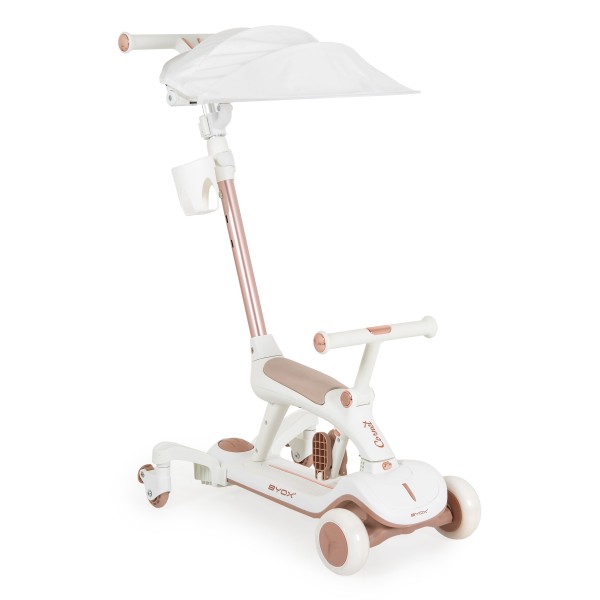 Trotinetă evolutiva 6 în 1 Byox Cornet White – Cu Scaun, Control Parental, LED și Muzică – de la 12 Luni+
