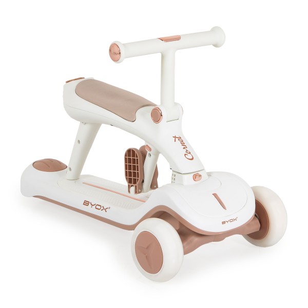 Trotinetă evolutiva 6 în 1 Byox Cornet White – Cu Scaun, Control Parental, LED și Muzică – de la 12 Luni+