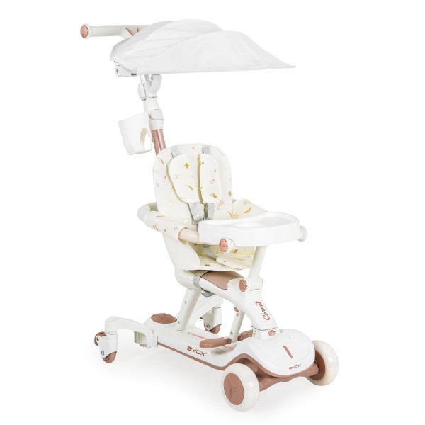 Trotinetă evolutiva 6 în 1 Byox Cornet White – Cu Scaun, Control Parental, LED și Muzică – de la 12 Luni+