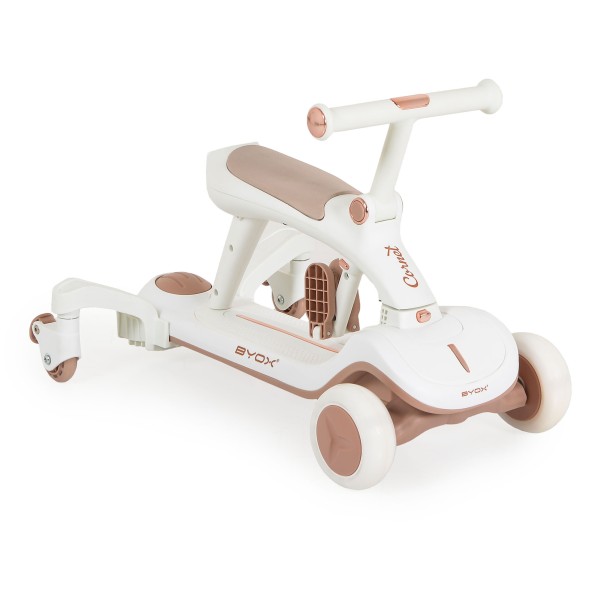 Trotinetă evolutiva 6 în 1 Byox Cornet White – Cu Scaun, Control Parental, LED și Muzică – de la 12 Luni+