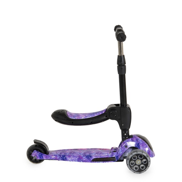 Trotinetă 2 în 1 pentru Copii Byox Rumble Purple – Cu Scaun, Muzică, Lumini 3D și Roți PU, 3–8 ani