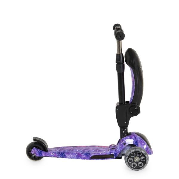 Trotinetă 2 în 1 pentru Copii Byox Rumble Purple – Cu Scaun, Muzică, Lumini 3D și Roți PU, 3–8 ani