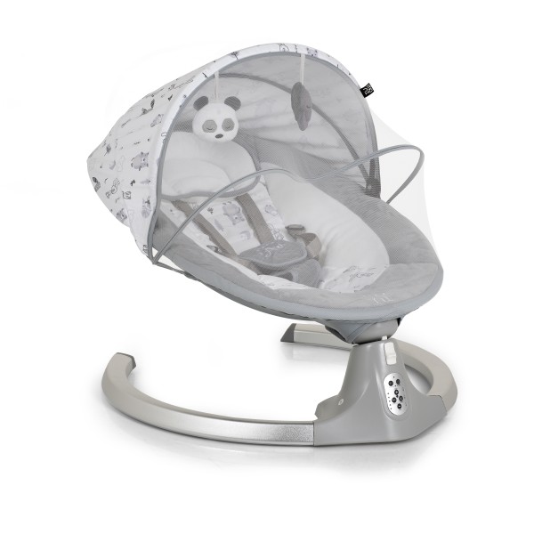 Leagan electric pentru bebelusi Moni Ari Grey cu telecomanda, 5 viteze, 12 melodii, copertina cu plasa tantari, 0-6 luni, max 9 kg