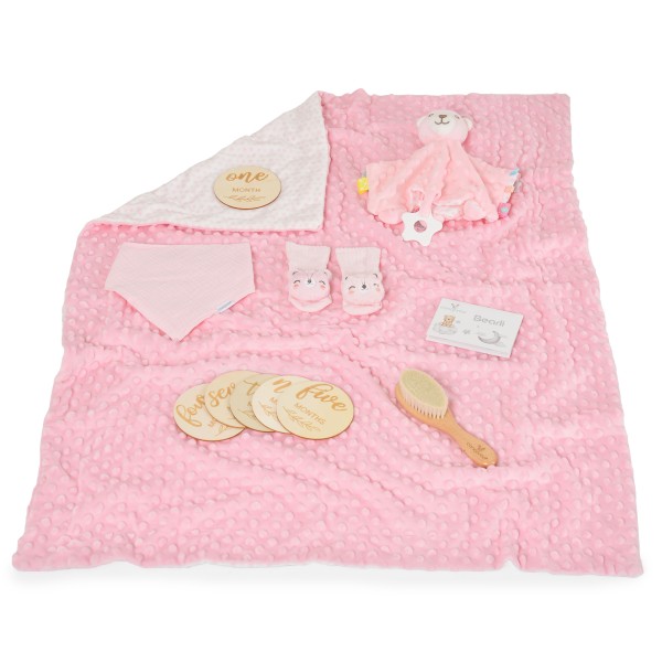 Set cadou Bebelusi din 6 Piese, Cangaroo Bearli Pink, ideal nou-nascut, botez, baby shower Set cadou Bebelusi din 6 Piese, Cangaroo Bearli Pink, ideal nou-nascut, botez, baby shower