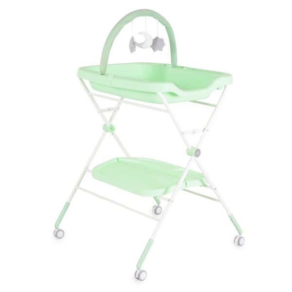 Masă de Înfășat Cangaroo Croco Green – Pliabilă, cu Rafturi, Roți și Jucării, până la 15 kg