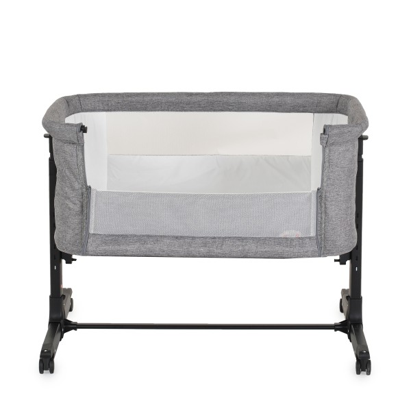 Patuț bebeluși co-sleeping Moni BSB02 Grey cu saltea, roți, plasă anti-insecte și laterală rabatabilă – 5 poziții