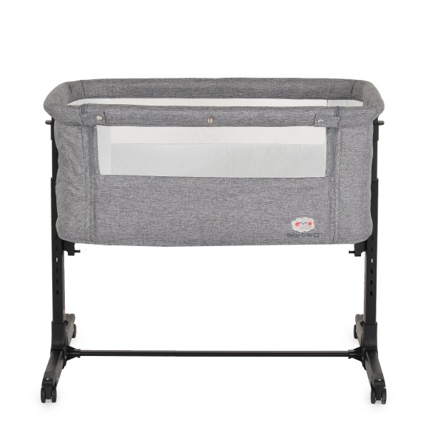 Patuț bebeluși co-sleeping Moni BSB02 Grey cu saltea, roți, plasă anti-insecte și laterală rabatabilă – 5 poziții