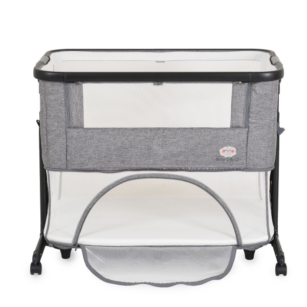 Patut bebelusi 2 în 1 cu optiune co-sleeping si tarc – Moni Grey cu roti, saltea si copertina cu plasa