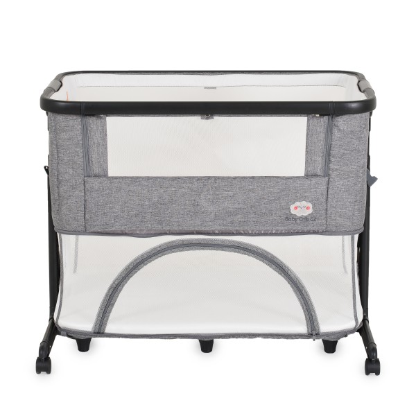 Patut bebelusi 2 în 1 cu optiune co-sleeping si tarc – Moni Grey cu roti, saltea si copertina cu plasa