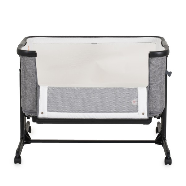 Patut bebelusi 2 în 1 cu optiune co-sleeping si tarc – Moni Grey cu roti, saltea si copertina cu plasa
