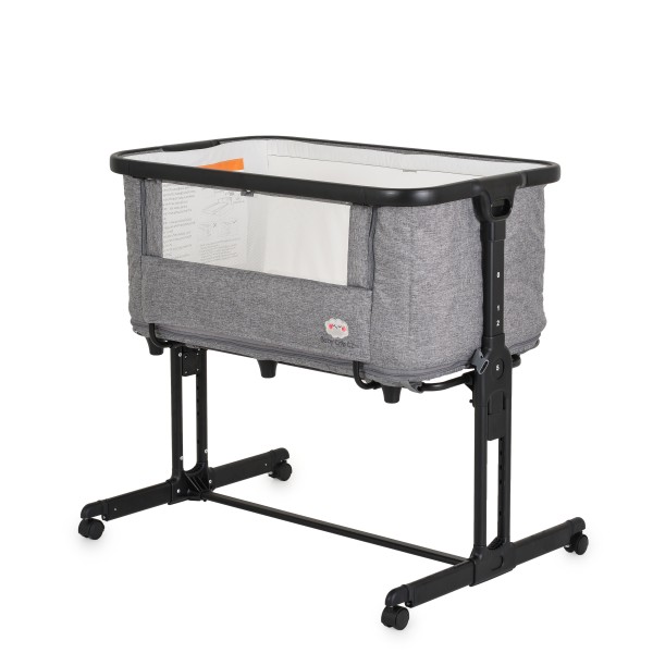 Patut bebelusi 2 în 1 cu optiune co-sleeping si tarc – Moni Grey cu roti, saltea si copertina cu plasa