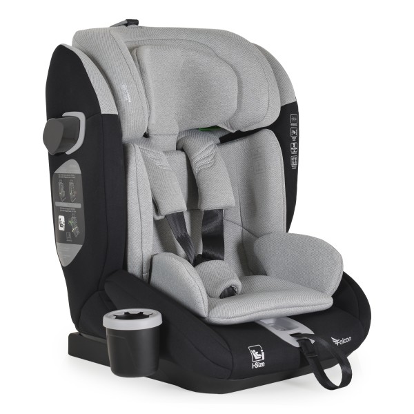 Scaun auto copii 76-150 cm, Cangaroo Falcon Opal Grey, Protectie impact lateral, Suport pahar, Testat standard UE R129/03