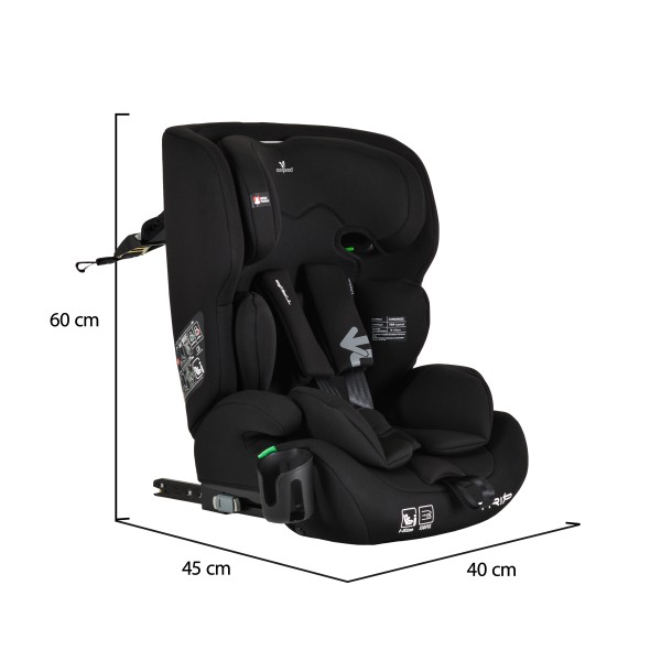 Scaun Auto Copii Cangaroo Trip Black – Sistem ISOFIX, Tetieră Reglabilă, R129, 76–150 cm, 15 Luni+