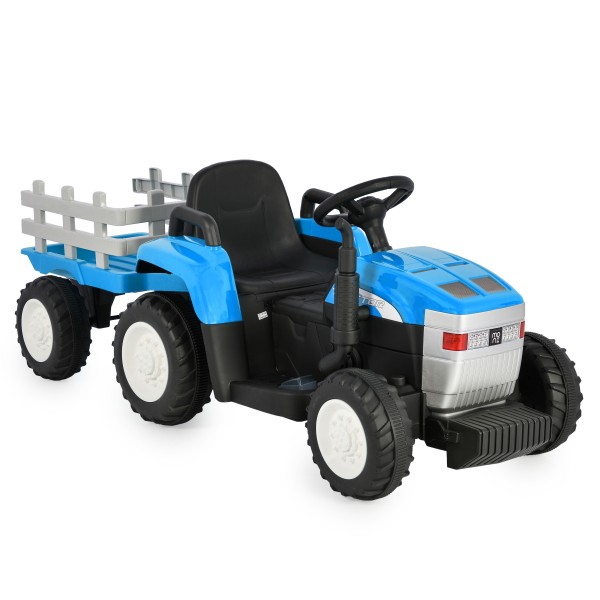 Tractor Electric Copii cu Remorcă Moni Dallas Albastru – Doua motoare, Telecomandă, MP3/USB, Lumini și Sunete, 3+ Ani