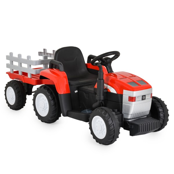 Tractor Electric Copii cu Remorcă Moni Dallas Rosu – Doua motoare, Telecomandă, MP3/USB, Lumini și Sunete, 3+ Ani