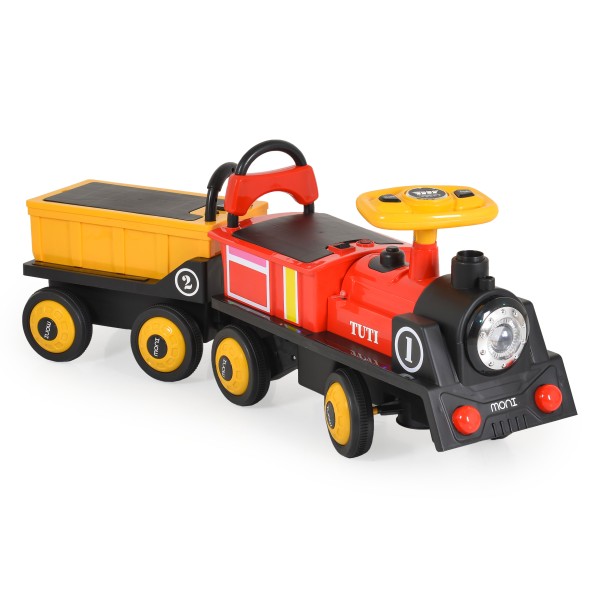 Trenuleț Electric Copii cu 2 Locuri Moni Tuti – Cu Abur, Lumină, Muzică și MP3, 3–8 Ani