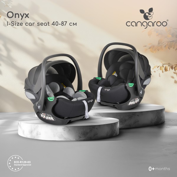 Scaun Scoica Auto Bebelusi Cangaroo Onyx Grey i-Size – ISOFIX, R129, Spumă Memorie, Protecție Laterală, 40–87 cm