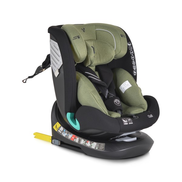 Scaun Auto cu Isofix 0-36 Kg Cangaroo Quill I-size Verde, Pozitie de Somn, Omologat ECE R129/03, Varsta recomandata 0-12 Ani, Protectie la impact lateral