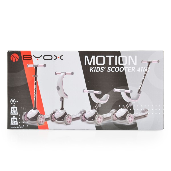 Trotineta pliabila Copii, Byox Motion 4 in1 Roz, Model transformabil, Varsta recomandata 1-5 Ani