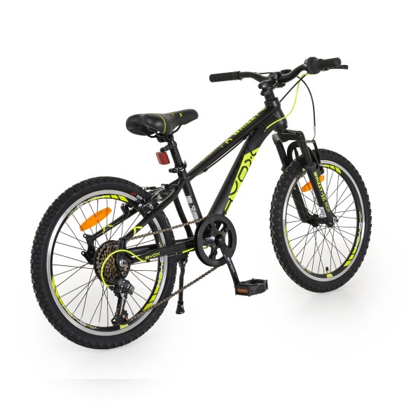 Bicicleta copii Byox 20“ Wizzy Negru Verde, 7 Viteze Shimano, Cadru din Otel, Varsta recomandata 6 ani +