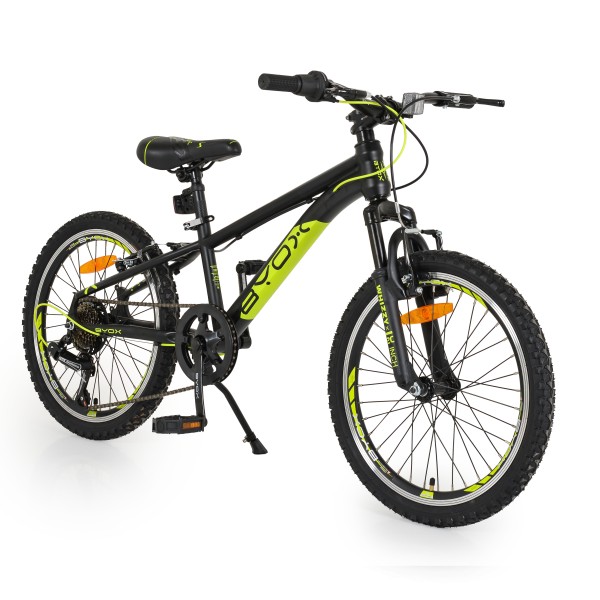 Bicicleta copii Byox 20“ Wizzy Negru Verde, 7 Viteze Shimano, Cadru din Otel, Varsta recomandata 6 ani +