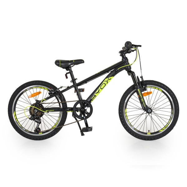 Bicicleta copii Byox 20“ Wizzy Negru Verde, 7 Viteze Shimano, Cadru din Otel, Varsta recomandata 6 ani + 