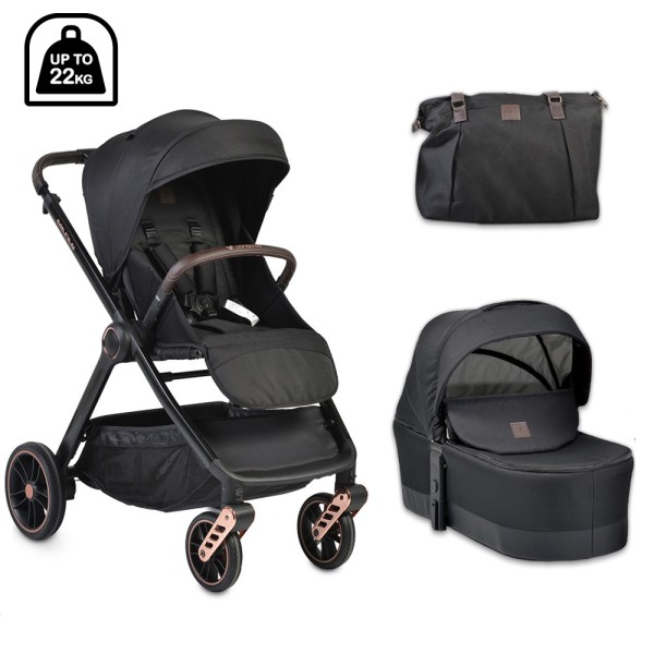 Carucior copii Cangaroo Macan 2 in 1 Negru, Pliere compacta, Varsta recomandata 0-4 Ani, accesorii incluse