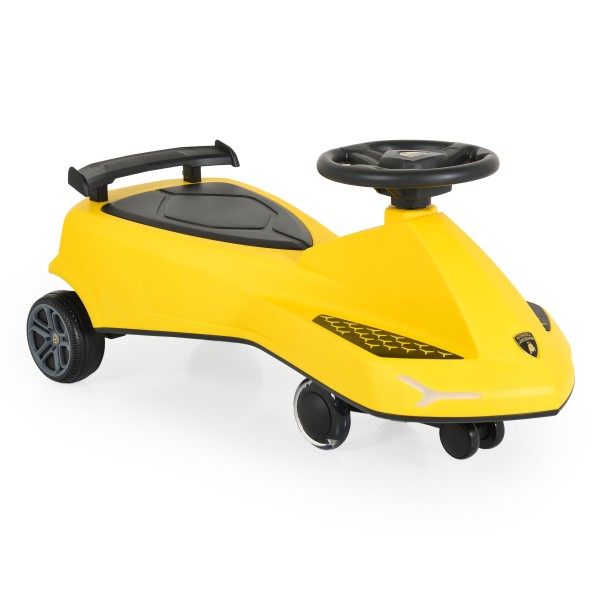 Masinuta fara pedale pentru copii, Lamborghini Swing Car Galben, Roti cu LED, efecte sonore si lumina, varsta recomandata 3+ Ani