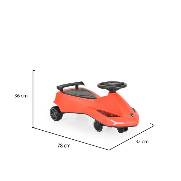 Masinuta fara pedale pentru copii, Lamborghini Swing Car Negru Rosu, Roti cu LED, efecte sonore si lumina, varsta recomandata 3+ Ani