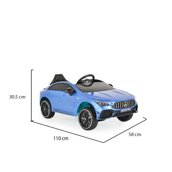 Masinuta Electrica pentru copii, Mercedes-AMG CLA 45 Albastru, 4 Motoare, Telecomanda, Lumini si Muzica, Varsta recomandata 3 Ani +