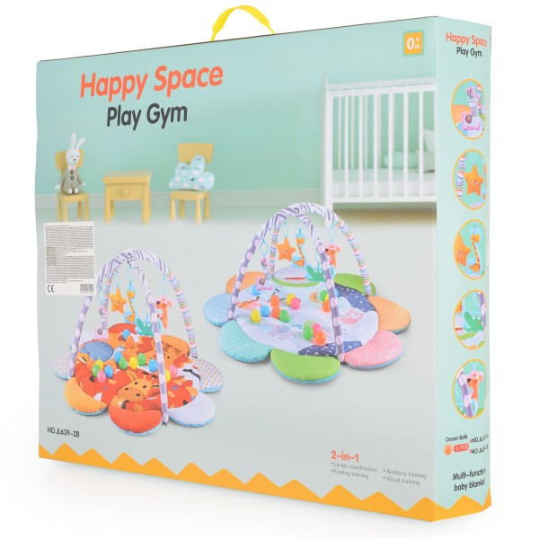 Saltea 2 in 1, Gimnastica si Spatiu Joaca pentru Bebelusi, Playmat Daisy Multicolor, Jucarii si mingii incluse