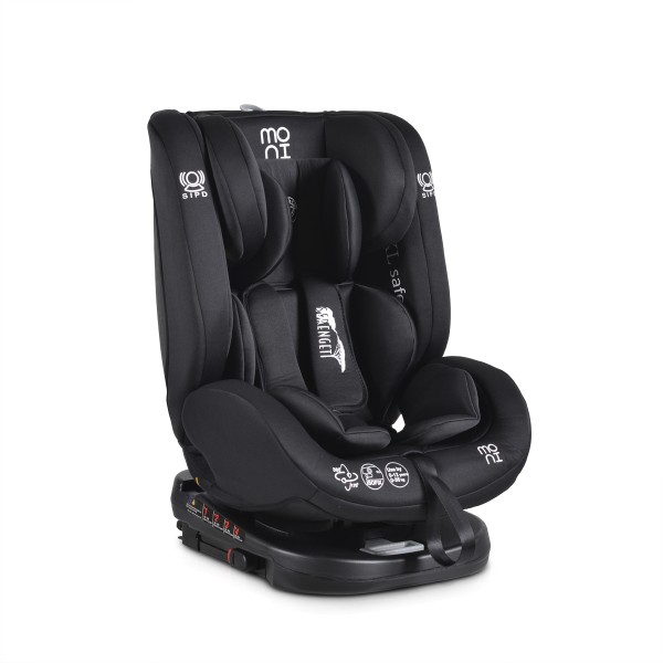 Scaun auto 0-36 kg cu isofix Moni Serengeti Zebra Negru, sezut rotativ 360° si pozitie de somn, varsta recomandata 0 - 12 ani