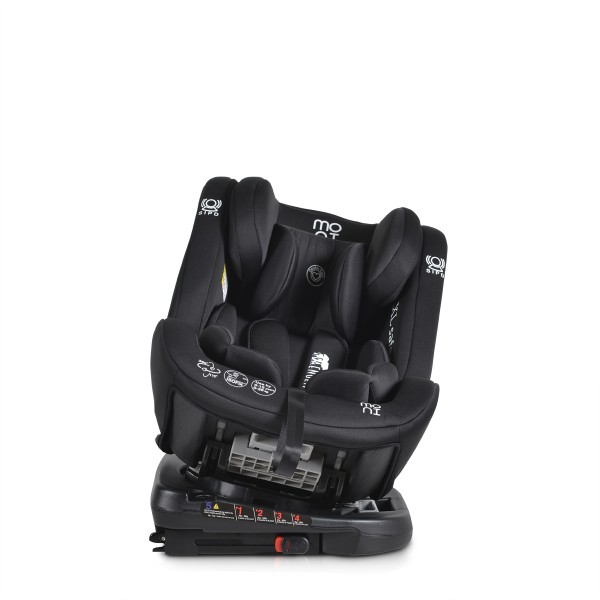 Scaun auto 0-36 kg cu isofix Moni Serengeti Zebra Negru, sezut rotativ 360° si pozitie de somn, varsta recomandata 0 - 12 ani