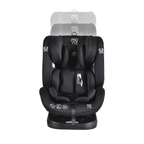 Scaun auto 0-36 kg cu isofix Moni Serengeti Zebra Negru, sezut rotativ 360° si pozitie de somn, varsta recomandata 0 - 12 ani