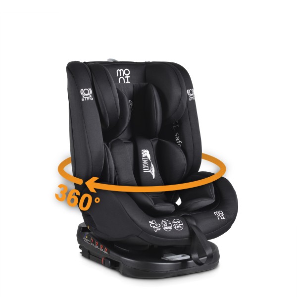 Scaun auto 0-36 kg cu isofix Moni Serengeti Zebra Negru, sezut rotativ 360° si pozitie de somn, varsta recomandata 0 - 12 ani