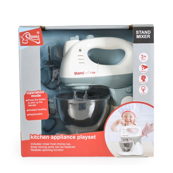 Mixer electric de Jucarie pentru copii, Tegole Cooking set Alb Gri, Design realistic cu sunete, accesorii incluse, Varsta 3 ani +