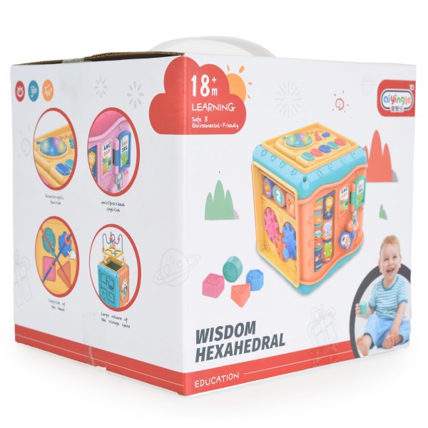 Cub Interactiv Bebelusi Moni Baby learning cube Roz, 6 activitati diferite si sunete, Varsta recomandata 18 luni+