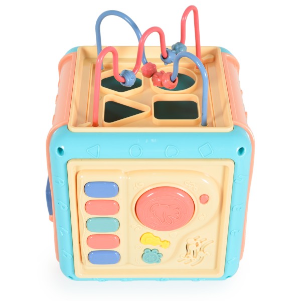 Cub Interactiv Bebelusi Moni Baby learning cube Albastru, 6 activitati diferite si sunete, Varsta recomandata 18 luni+