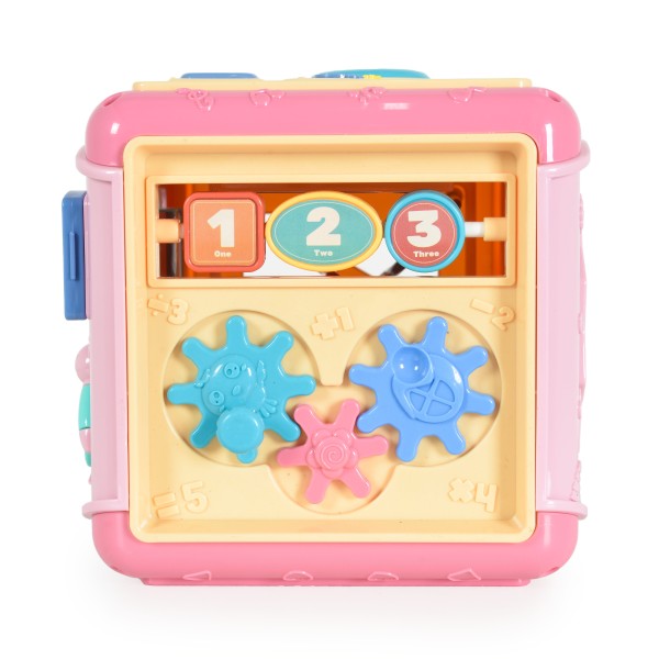 Cub Interactiv Bebelusi Moni Baby learning cube Roz, 6 activitati diferite si sunete, Varsta recomandata 18 luni+