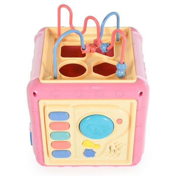 Cub Interactiv Bebelusi Moni Baby learning cube Roz, 6 activitati diferite si sunete, Varsta recomandata 18 luni+