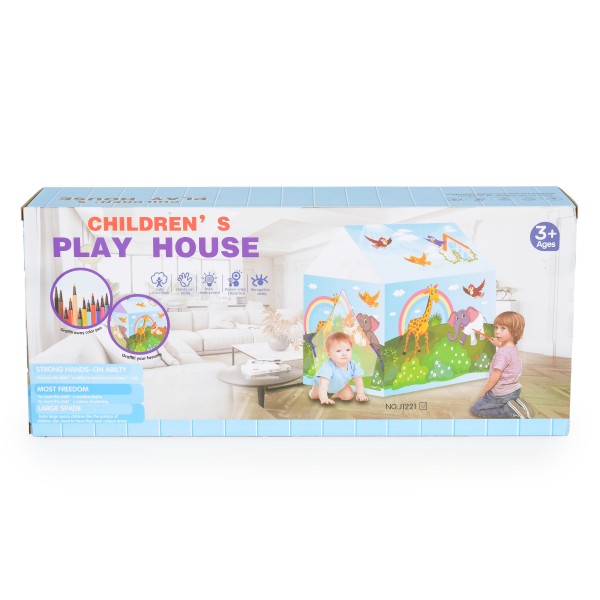 Casuta de Joaca si colorat pentru Copii, Moni Play House, Animale colorate, Markere incluse, Varsta recomandata 3 + Ani, Dimensiune 85x66x95 cm