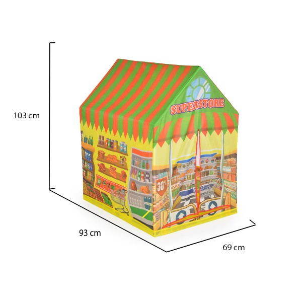 Casuta de Joaca pentru copii, Moni „Supermarket” Multicolor, Include 50 bile colorate, Dimensiune 93x69x103 cm, Varsta recomandata 3 Ani+