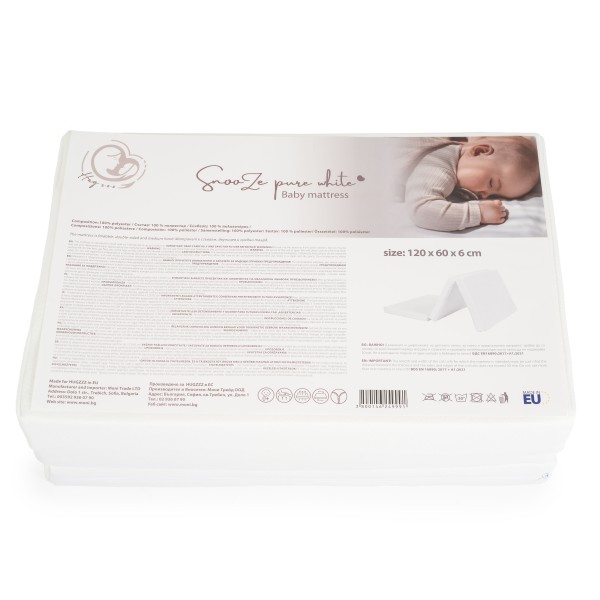 Saltea Pliabila pentru Patut Copii, Snooze Pure White 120/60/6 cm, cu Proprietati Antiinflamatorii, Antifungice si Antivirale