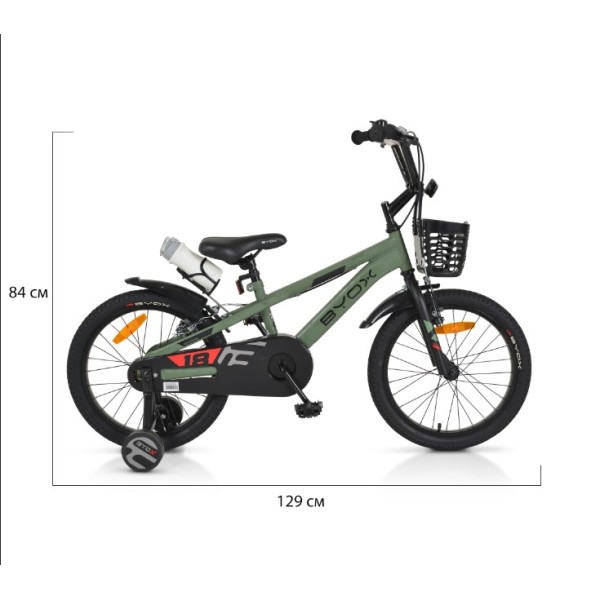 Bicicleta cu Roti Ajutatoare pentru Baieti, Byox Challenge Verde 18 Inch, Bidon Apa si Aparatoare noroi, Varsta recomandata 5-7 Ani